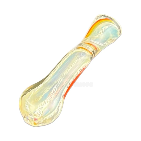 Amber and yellow glass chillum one-hitter with warm color swirls over a clear borosilicate body at El Paso Smoke Shops
