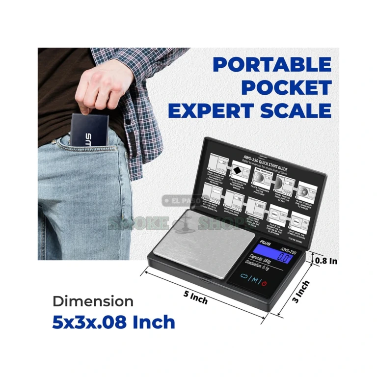 AWS-250 digital pocket scale in El Paso, 250g x 0.1g color backlit LCD with flip-open lid, same-day pickup