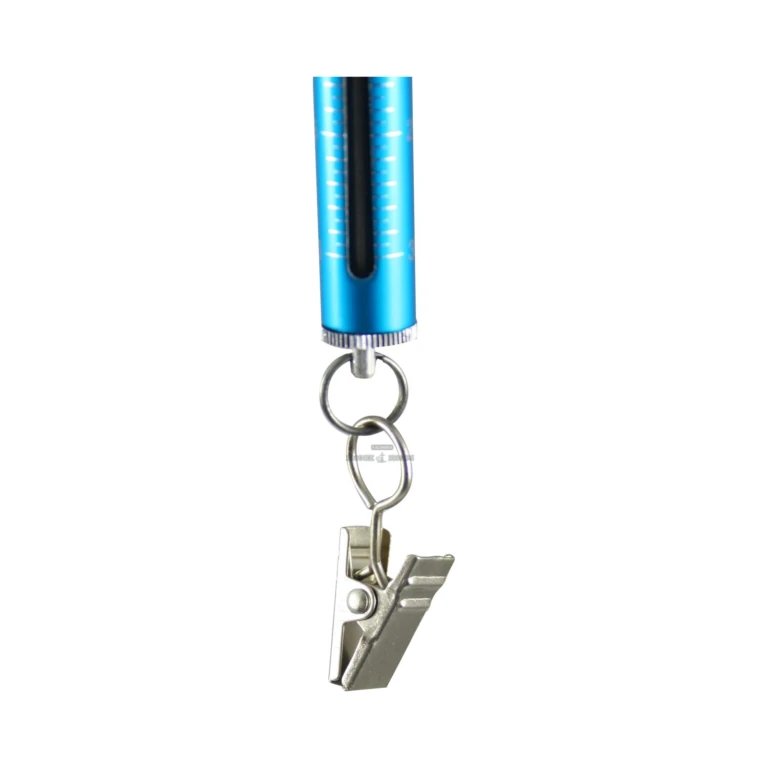 AWS AMW-PEN-10 pen scale in El Paso showing the printed gram dial and slim pocket-ready blue pen body