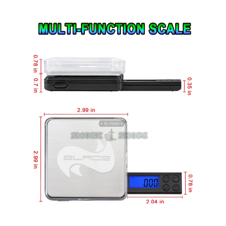 AWS BL2-100 Blade V2 pocket scale in El Paso, 100g x 0.01g, with the backlit LCD swung out from the slim body