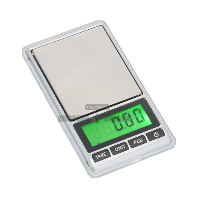 AWS Chrome-201 pocket scale with flip-top cover open as a weighing tray, sold at El Paso Smoke Shops
