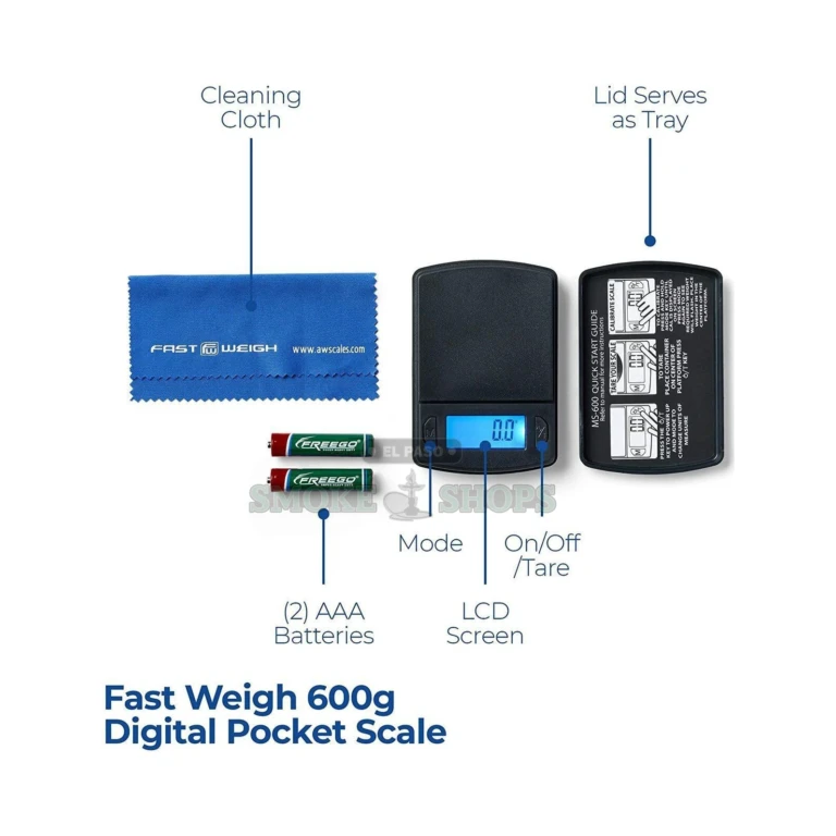 AWS MS-600 digital pocket scale in El Paso, 600g x 0.1g LCD with black flip-top cover, same-day in-store pickup
