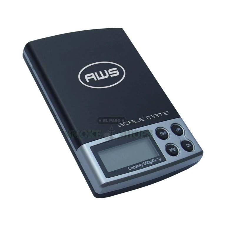 AWS SM-5DR Scalemate digital pocket scale, black body with backlit LCD and magnetic cover tray