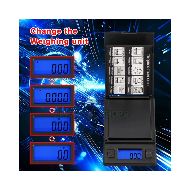 AWS TR-120 digital pocket scale in El Paso, 120 g by 0.01 g, blue backlit LCD and stainless steel platform