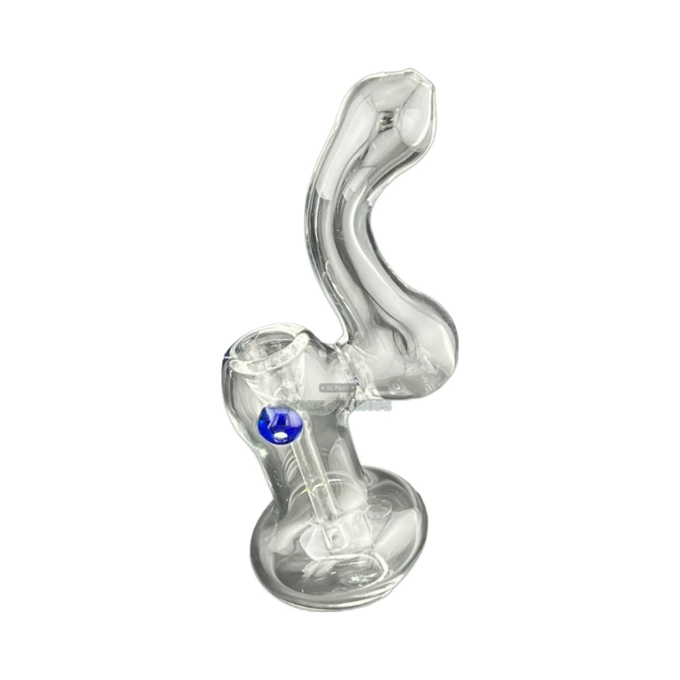 Clear glass water bubbler in El Paso with blue choke, standing upright, same-day in-store pickup