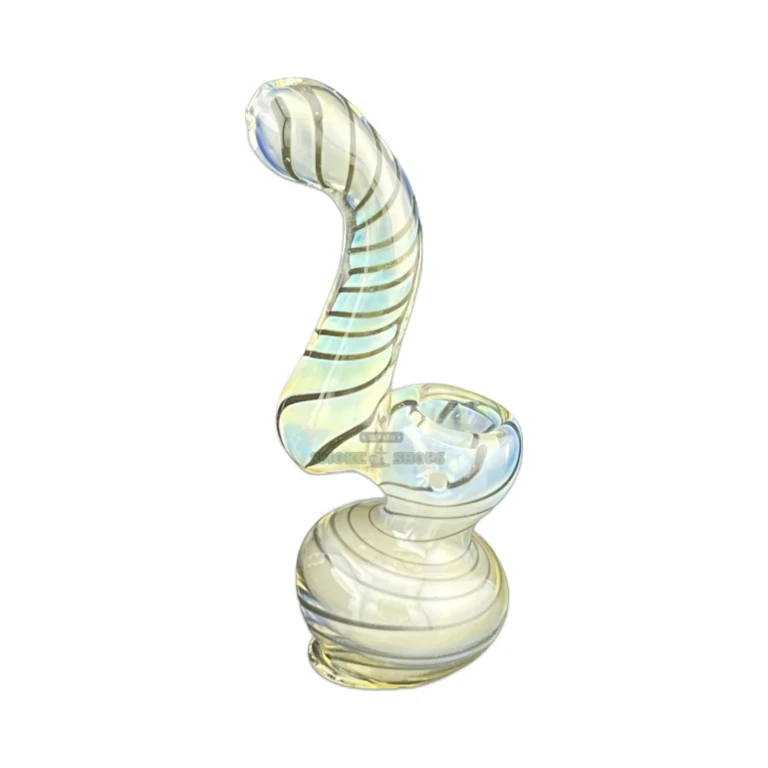 Fumed glass hammer bubbler in El Paso showing color-shifting black swirl pattern and round doughnut mouthpiece