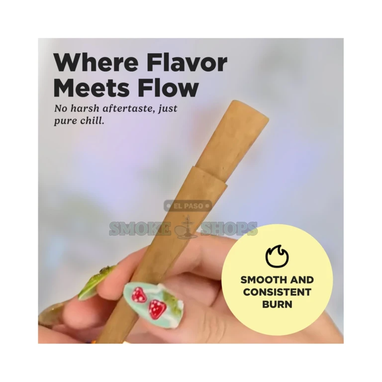 Blazy Susan Tea Leaf 2-pack back of pouch in El Paso, tobacco-free King size pre-rolled cones sold at our smoke shop