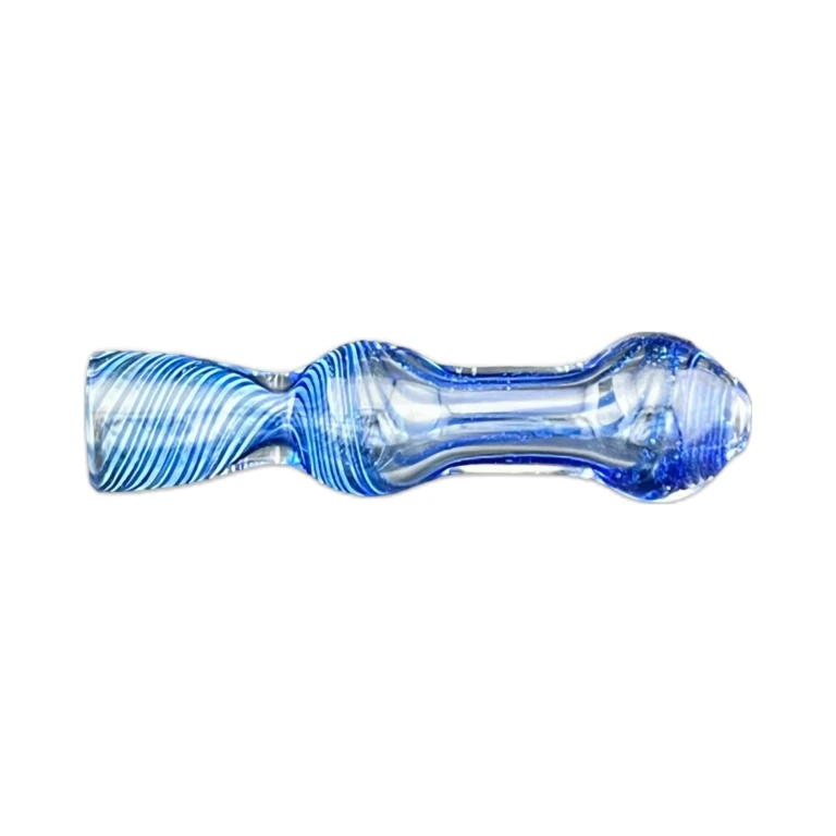 Side view of the Bubbled borosilicate chillum showing the bubbled accent and fumed color swirls, in stock in El Paso