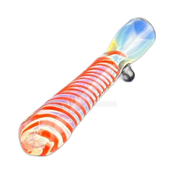 Bumpy glass chillum one-hitter with red and orange fumed color and raised textured glass bumps at El Paso Smoke Shops