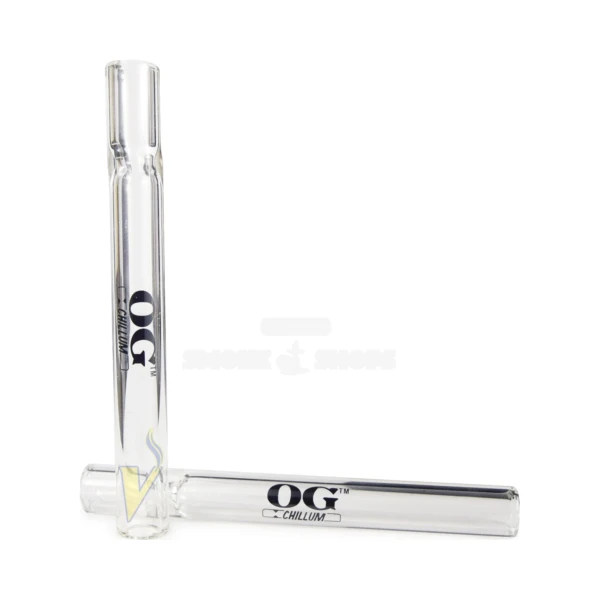Clear glass chillum one-hitter with a white spiral twist down the borosilicate body at El Paso Smoke Shops