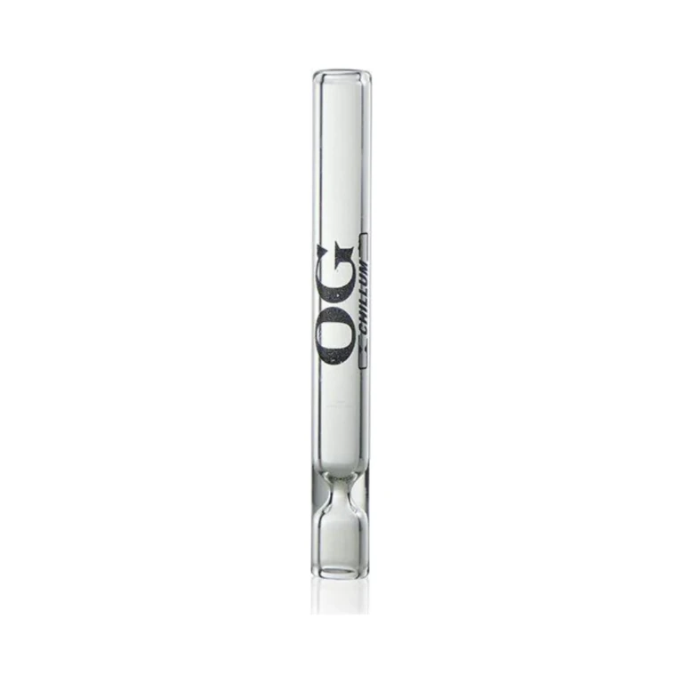 Mouthpiece end of the clear borosilicate chillum one-hitter with an open circle 7 mm tip, sold in El Paso