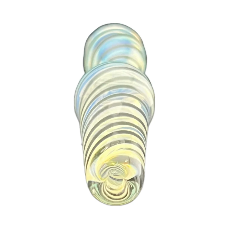 Mouthpiece end of the Clear Swirly Blue glass one-hitter chillum, tapered 3 mm tip, sold at El Paso Smoke Shops
