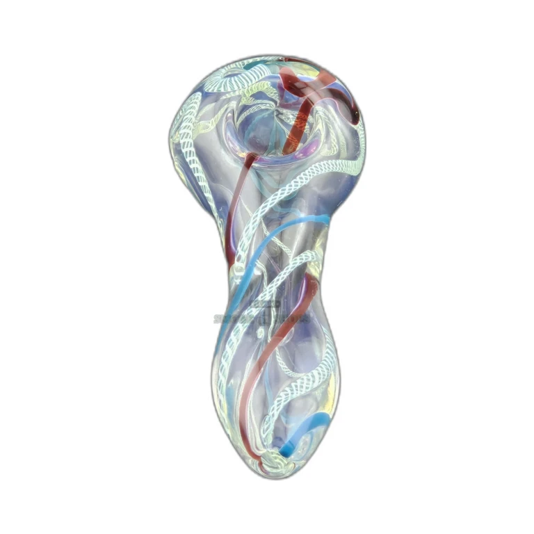 Clover CCWPF108 inside-out borosilicate spoon pipe in El Paso, clear glass with color swirls, rounded mouthpiece, pickup