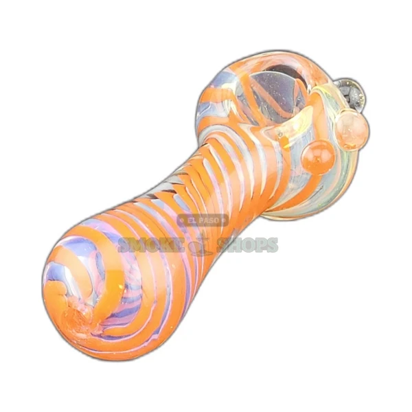 Clover CCWPF113 clear glass spoon pipe with red swirls in El Paso, small bowl and left-side carb hole, about 3.3 inches