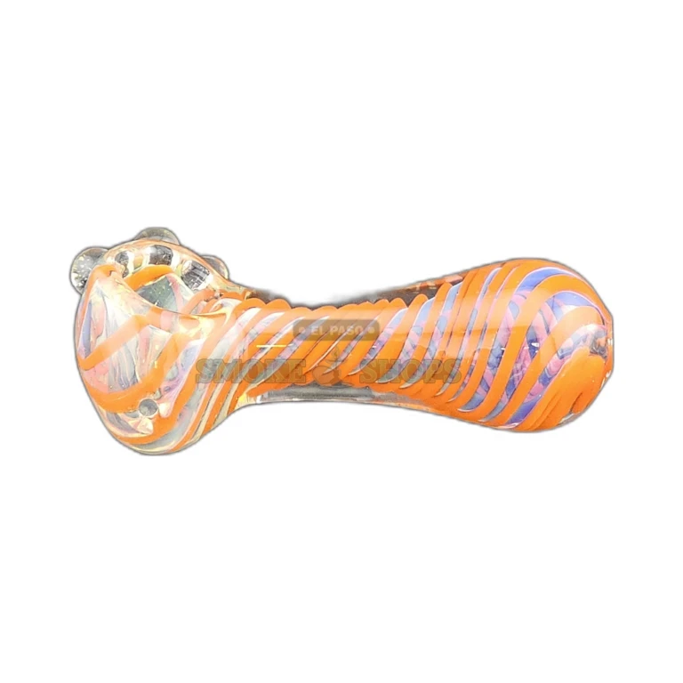 Clover CCWPF113 glass spoon hand pipe in El Paso, red swirls in clear glass and 3mm carb hole, in stock today