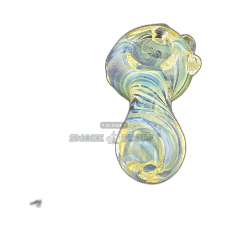 Clover CCWPF118 clear glass spoon pipe with yellow swirls in El Paso, medium bowl and rounded mouthpiece, pickup today