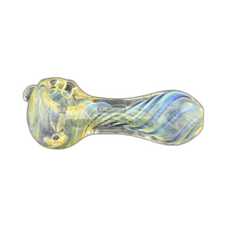 Clover CCWPF118 glass spoon pipe side view in El Paso, left-side 3mm carb hole and fumed clear glass, in stock