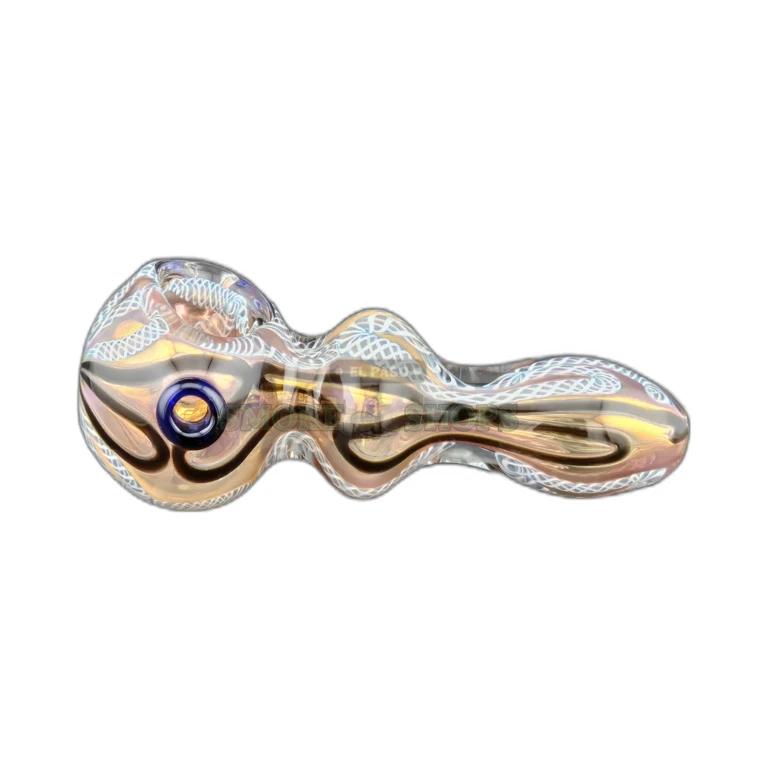 Clover CCWPF222 glass spoon hand pipe side view in El Paso, 4mm carb hole and smooth wall, in stock today
