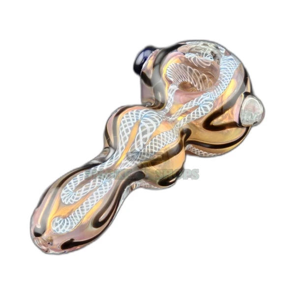 Clover CCWPF222 amber glass spoon pipe front view in El Paso, small bowl and left-side carb hole, about 3.9 inches