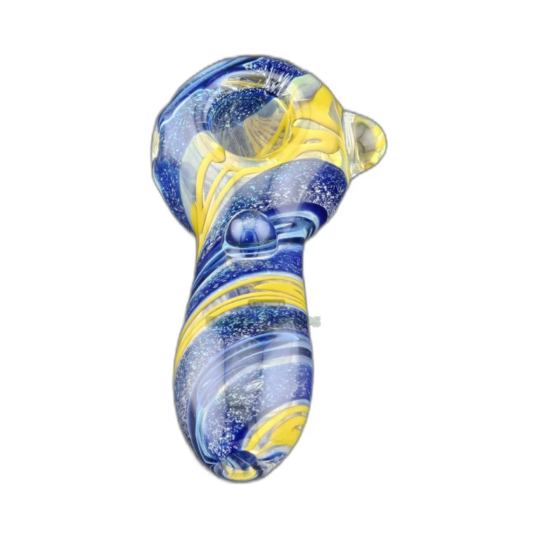 Clover CCWPF232 blue and yellow swirl glass spoon pipe in El Paso, medium bowl and rounded mouthpiece, pickup today
