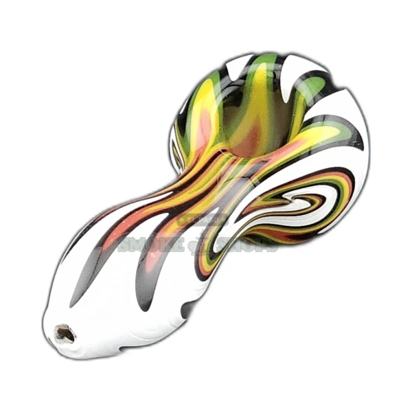 Clover CCWPF317 Mini Wig Wag glass spoon pipe front view in El Paso, white base with multi-color pattern, small bowl