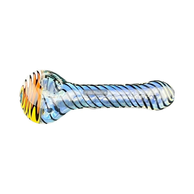 Clover CCWPF334 glass spoon pipe head in El Paso, black swirls with orange, yellow, white and blue wig wag pattern