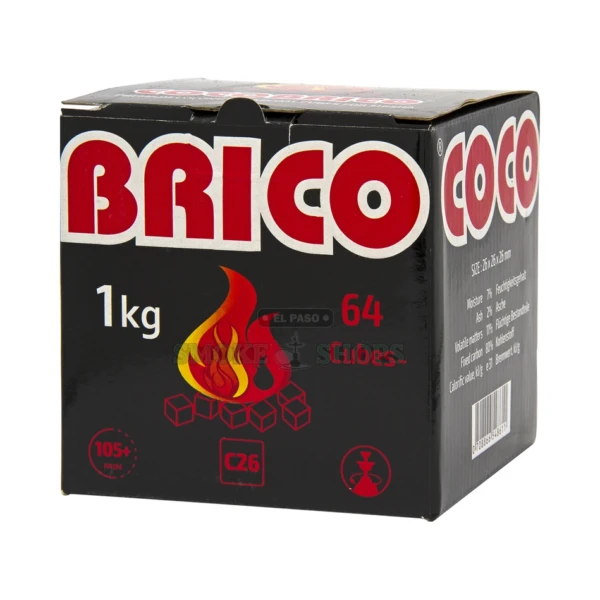 Coco Brico natural coconut charcoal box in El Paso, 64 flavor-neutral 26mm hookah coal cubes, same-day pickup