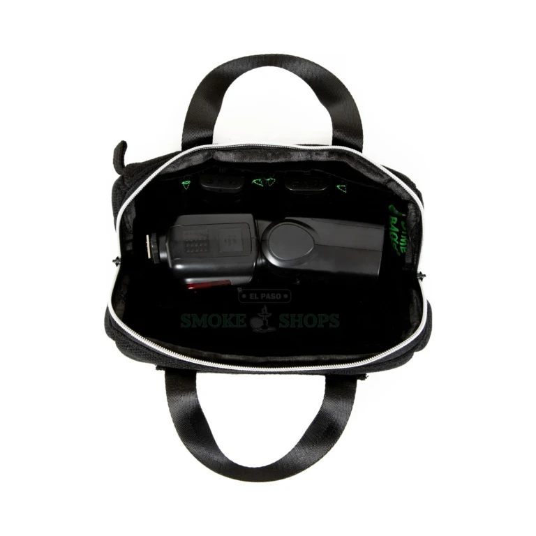 Seven-compartment layout of the Dime Bag smell-proof duffle in El Paso, organized pockets and hidden stash pocket