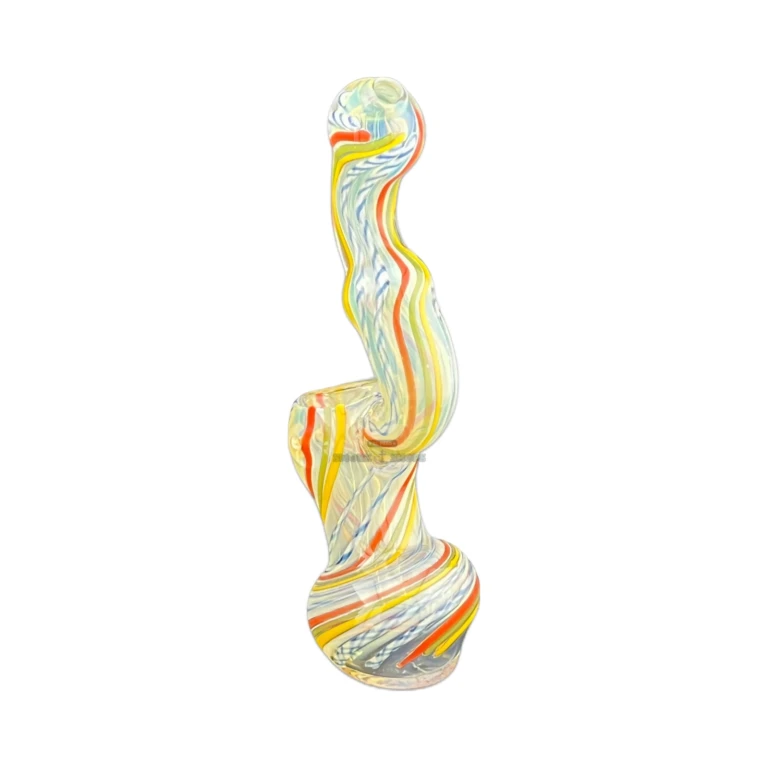 Bowl and left-side carb hole on the Dotted Spiral glass bubbler in El Paso, water-cooled hand pipe, 21 plus