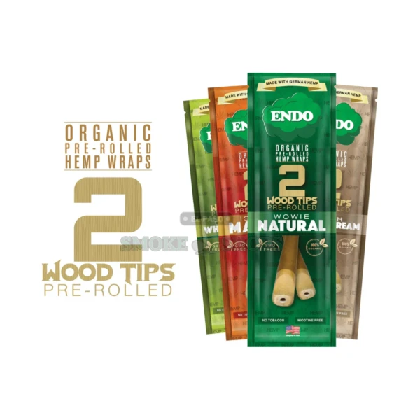 Endo 2 pre-rolled hemp wrap cones with natural wood tips, organic and tobacco-free, in stock at our El Paso smoke shop