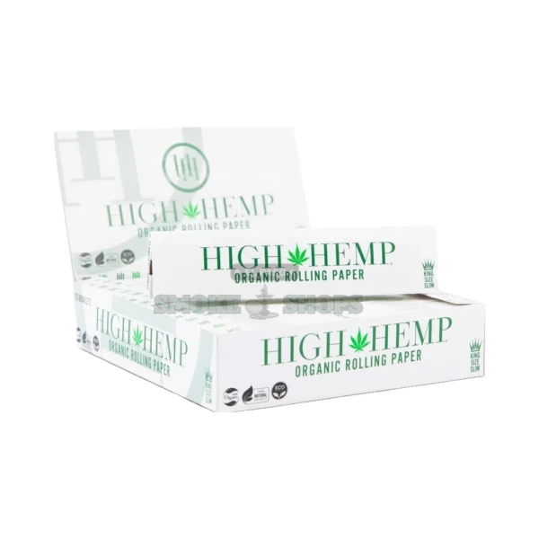 High Hemp King Size Papers booklet in El Paso, naturally green 100% organic hemp, 32 King Size Slim leaves per pack