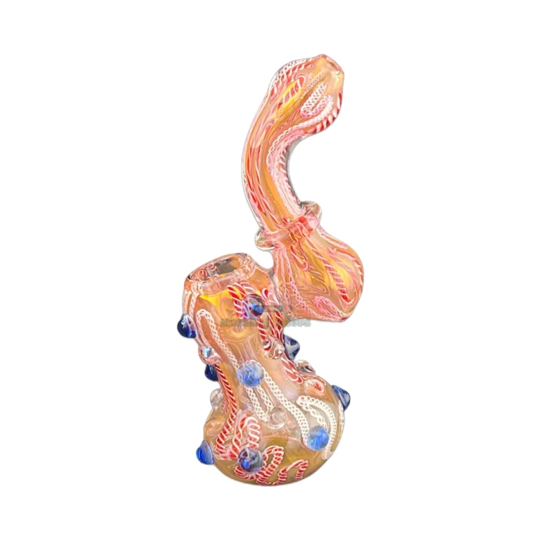 Fumed color-changing glass bubbler in El Paso, side view of hammer shape with diffused downstem and left carb hole