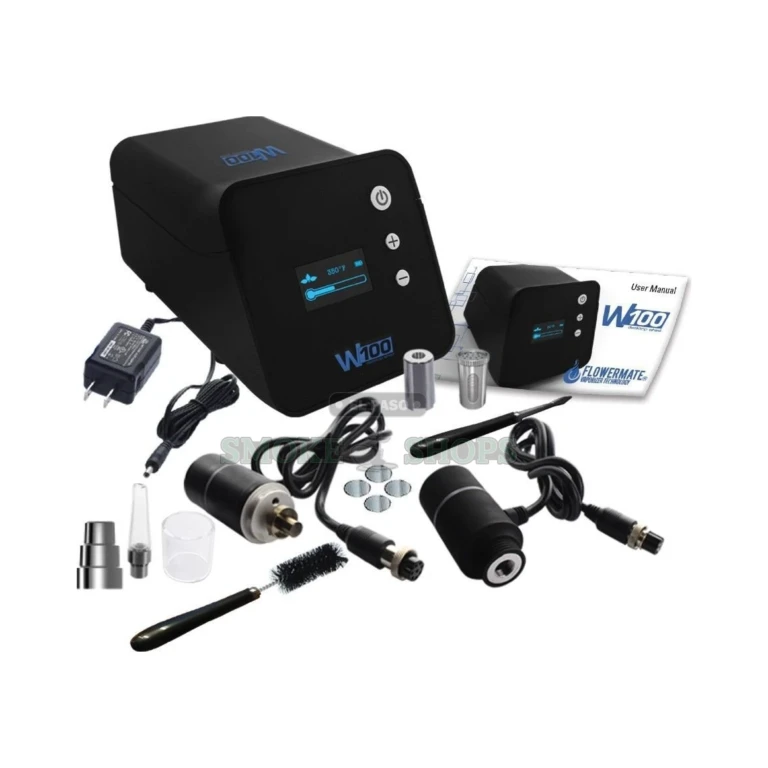 Flowermate iHit concentrate eNail dabbing module with titanium nail and glass hood shown at El Paso Smoke Shops