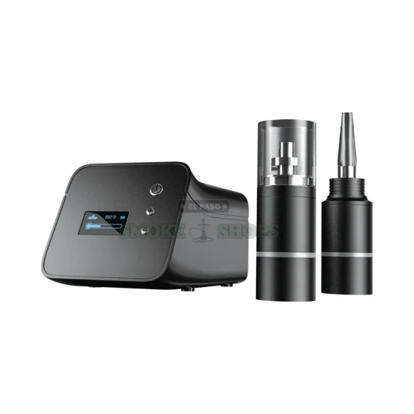 Flowermate iHit hybrid dry herb and concentrate vaporizer front view in El Paso, OLED screen and ceramic chamber