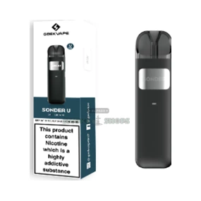 GeekVape Sonder U pod system in hand showing compact 95.8mm zinc alloy build, MTL vape device in El Paso