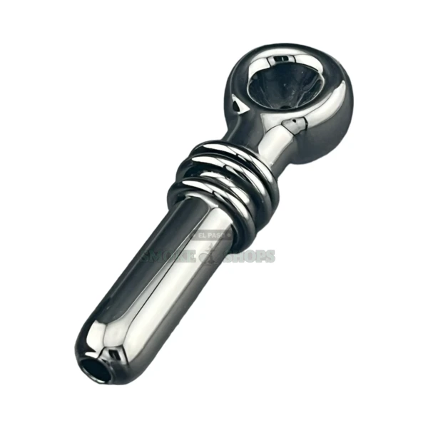 Fumed glass spoon pipe front view in El Paso, solid color base with left-side carb hole, about 4.3 inches
