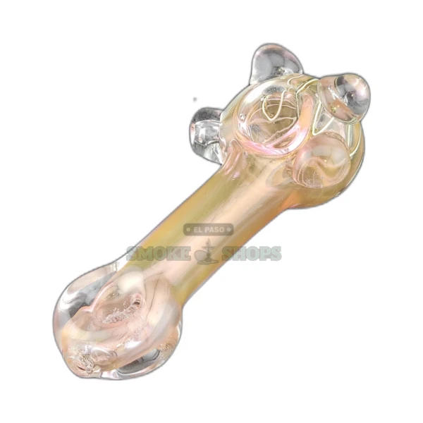 Bachelorette Prize glass spoon pipe in El Paso, pink base with green lines and left-side carb hole, about 5.4 inches