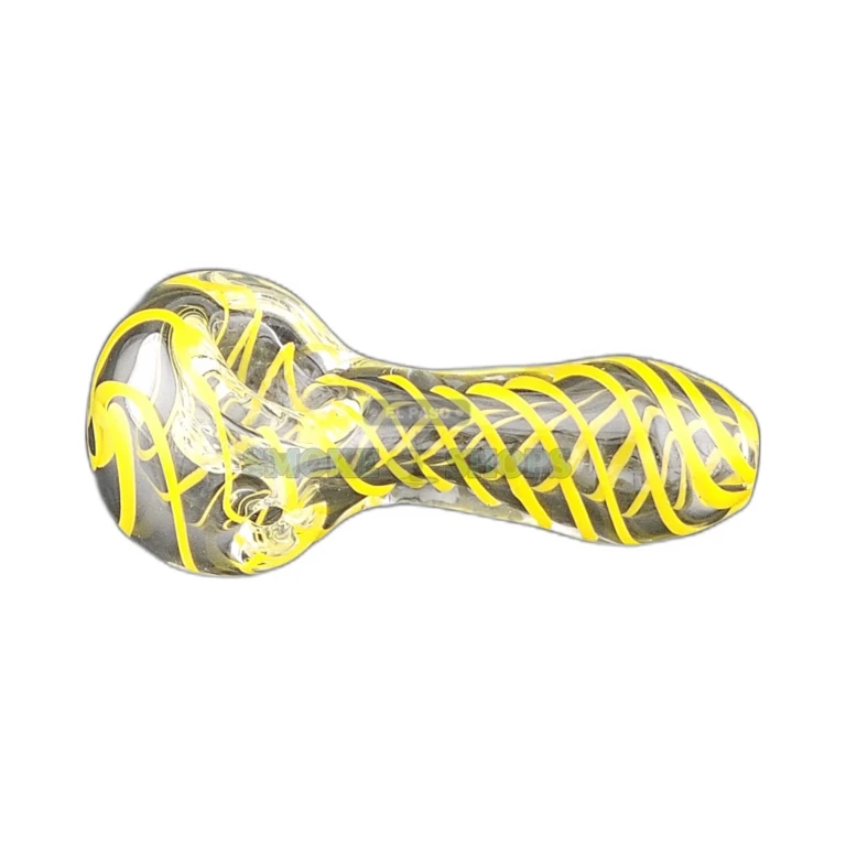 Black Lines Wrap Around glass spoon pipe side view in El Paso, left-side 3mm carb hole and rounded mouthpiece, in stock today