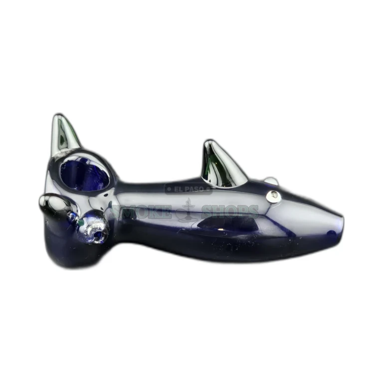 Blue green fin glass spoon pipe in El Paso, green fins over a blue base, stands upright, in stock today