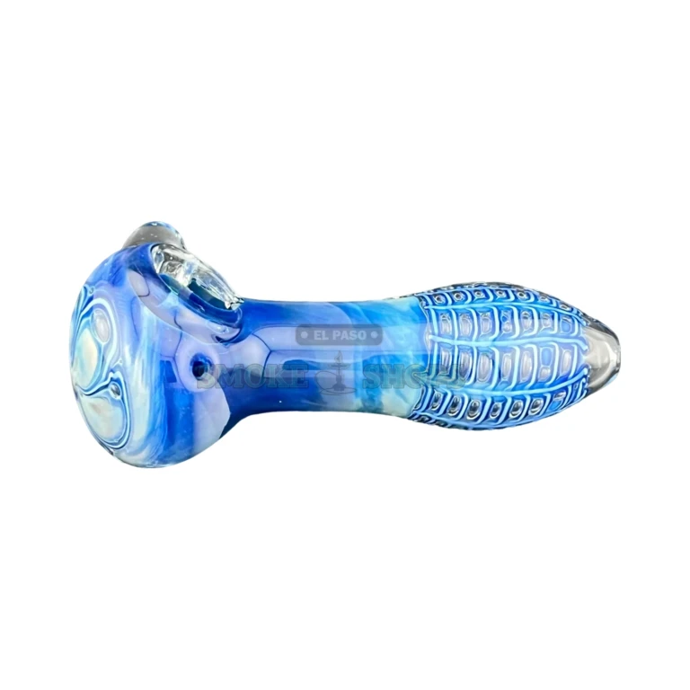 Blue Lagoon borosilicate spoon pipe in El Paso, blue body with left-side carb hole, same-day store pickup
