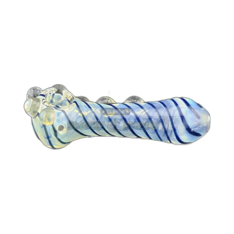 Blue Stripe Nubby borosilicate glass spoon pipe in El Paso, rounded mouthpiece and bumped surface, in stock today