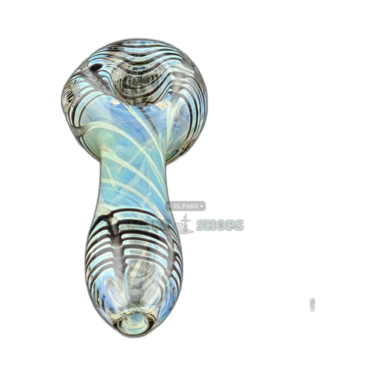 Blue and white striped glass spoon pipe in El Paso, smooth clear body and round mouthpiece, same-day pickup