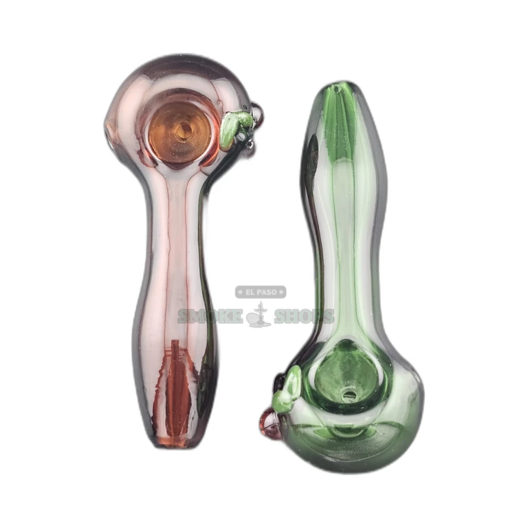 Cherry glass spoon pipe bowl close-up in El Paso, amber worked glass for tobacco use, pick up today, same-day pickup
