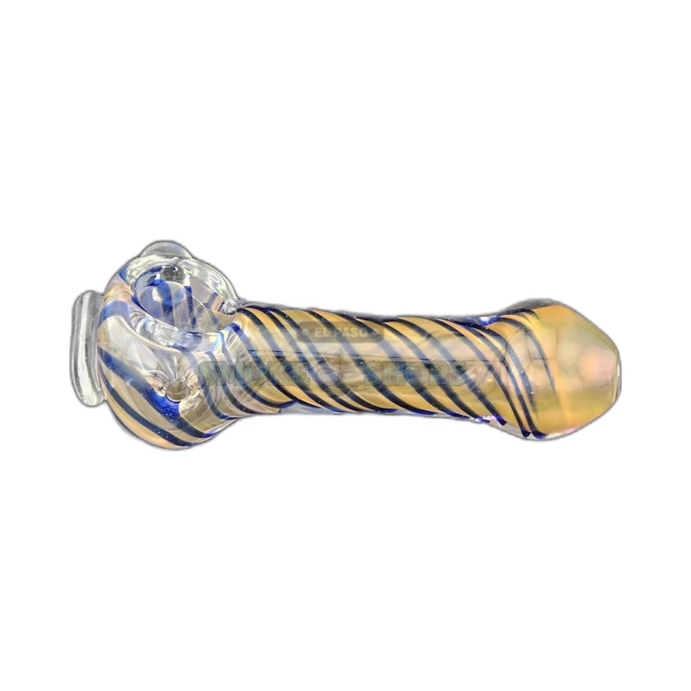 Clear Hat borosilicate glass spoon pipe in El Paso, orange base with blue swirls and a rounded mouthpiece