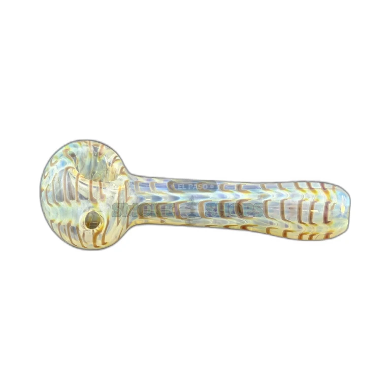 Glass spoon pipe in El Paso, clear glass with red and brown lines and 4mm left-side carb hole, in stock today