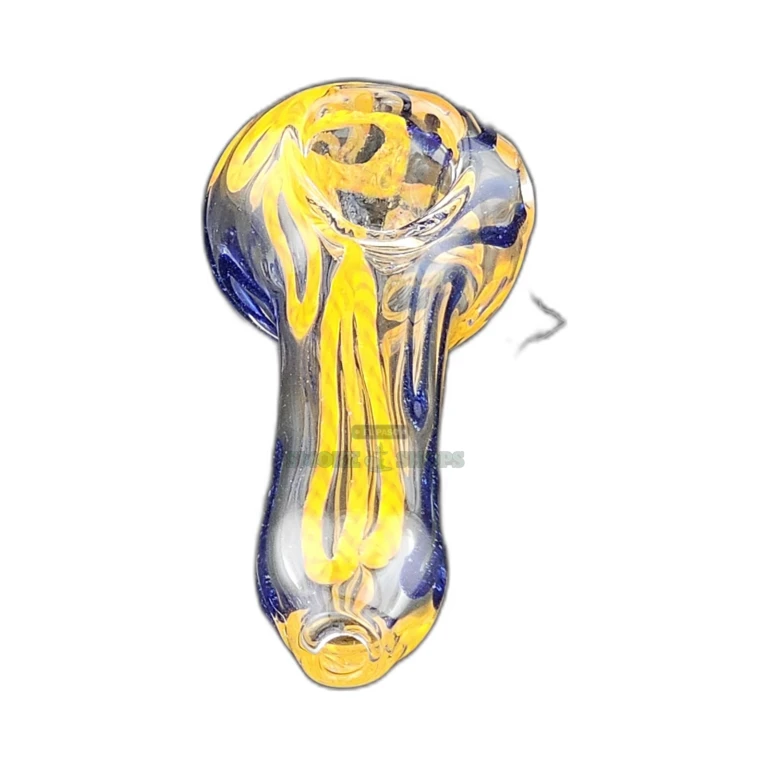 Colorado Thick glass spoon pipe in El Paso, clear glass with blue and orange lines and round mouthpiece, same-day pickup