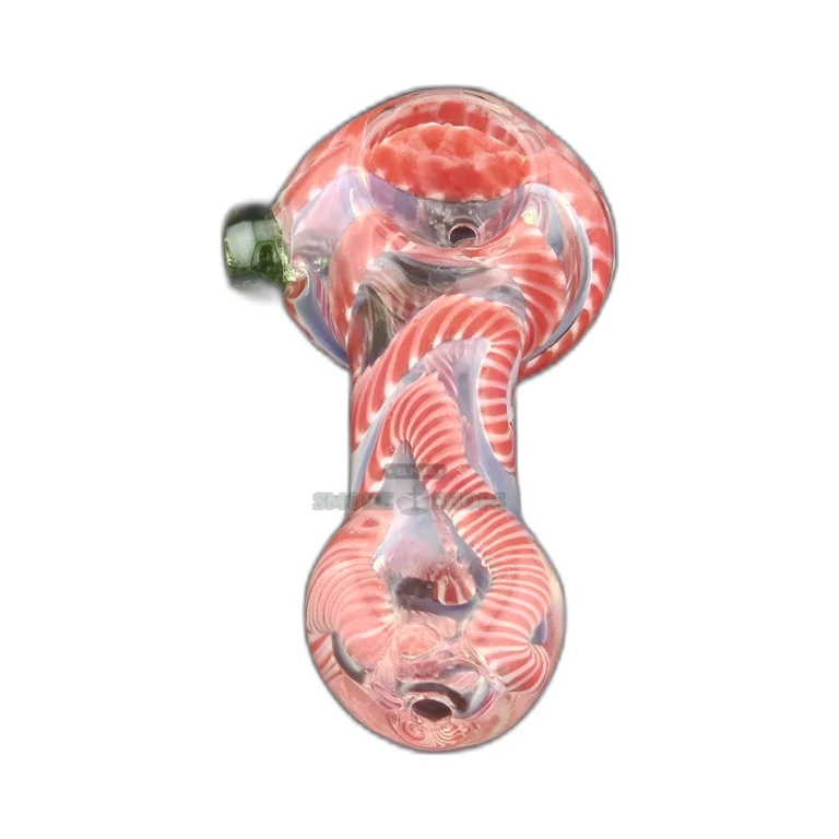 Clear glass spoon pipe with colored horizontal lines in El Paso, medium bowl and left-side carb hole, same-day pickup