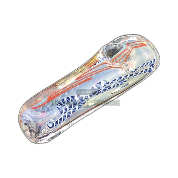 Cool Rectangle VSACHP73 glass spoon pipe in El Paso, clear base with colored stripes and medium bowl, about 4 inches