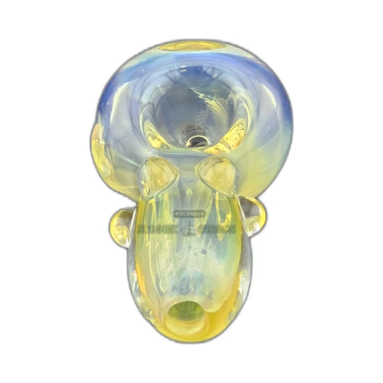 Yellow Four Nub Chub glass spoon pipe in El Paso, color-changing fumed body with rounded mouthpiece, same-day pickup