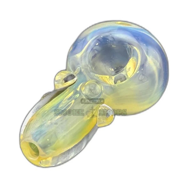 Four Nub Chub fumed glass spoon pipe front view in El Paso, bumped surface and left-side carb, about 2.7 inches